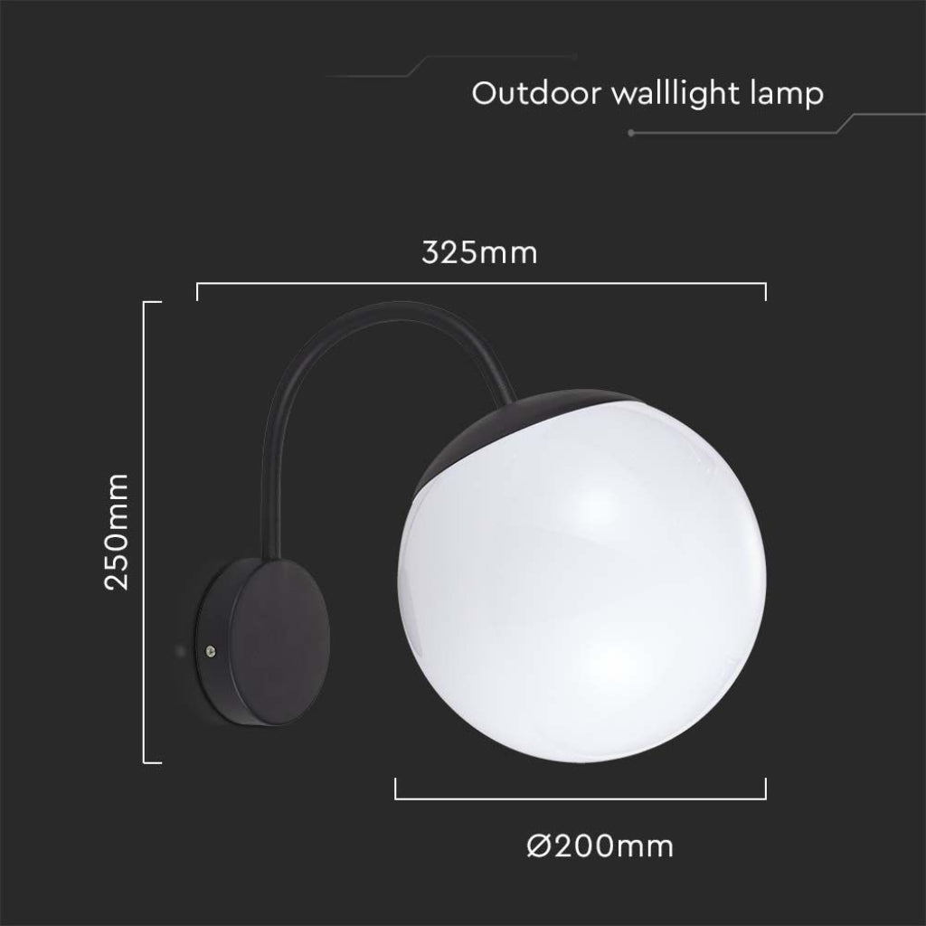 V-TAC Lampada LED da Muro con Sfera Opale 1XE27 Colore Nero Opaco IP44 V-TAC Lampada LED da Muro con Sfera Opale 1XE27 Colore Nero Opaco IP44